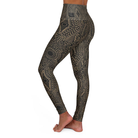 Black and Gold Paisley High Waisted Yoga Leggings